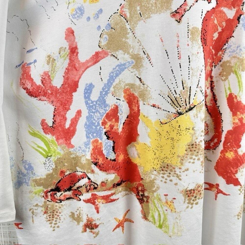 Alia V-Neck 2XL Blouse Shirt White w/Seahorse Sealife Coral Reef Ocean Casual - Picture 14 of 16